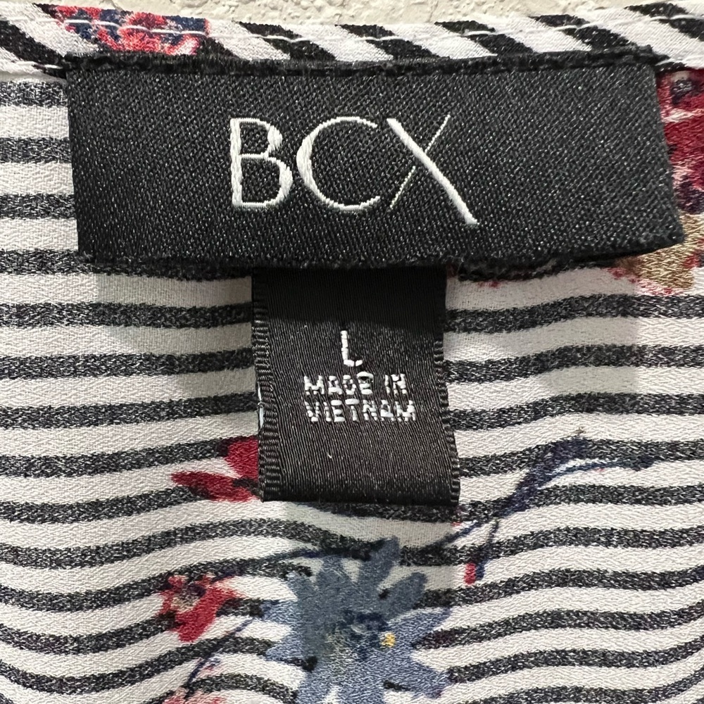 BCX Floral Stripe Wrap Front Bell Sleeve Blouse Women’s Large - Picture 2 of 9